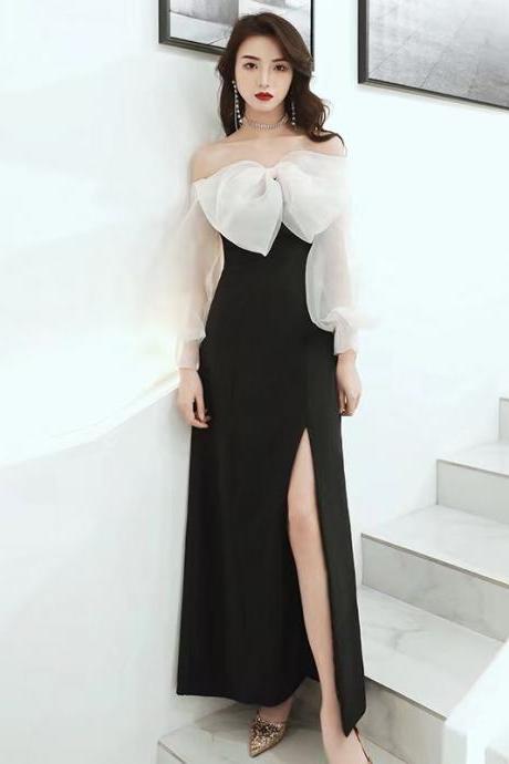 Long Sleeve Evening Dress, Black Birthday Dress, Elegant Party Dress,custom Made