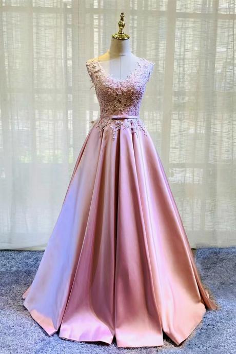 Pink Evening Dress, V-neck Birthday Dress, Elegant Party Dress,custom Made