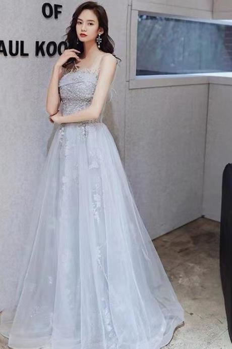 Gray Evening Dress, Strapless Prom Dress, Elegant Party Dress,custom Made