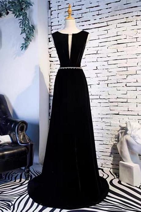 O-neck Prom Dress,black Party Dress,velvet Formal Dress,custom Made