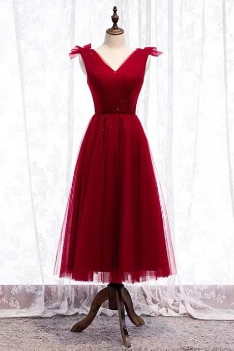 Summer,cheap on sale,v-neck midi dress,red party dress,homecoming dress,custom made