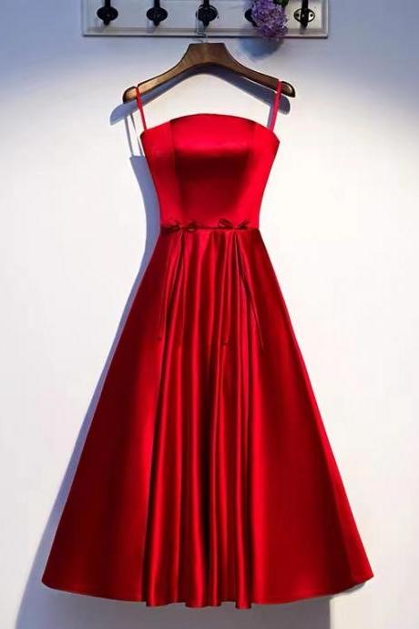 Summer,cheap on sale,spaghetti strap midi dress,red party dress,homecoming dress,custom made