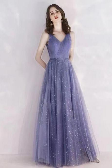 V-neck Prom Dress,blue Party Dress,dream Evening Dress,custom Made