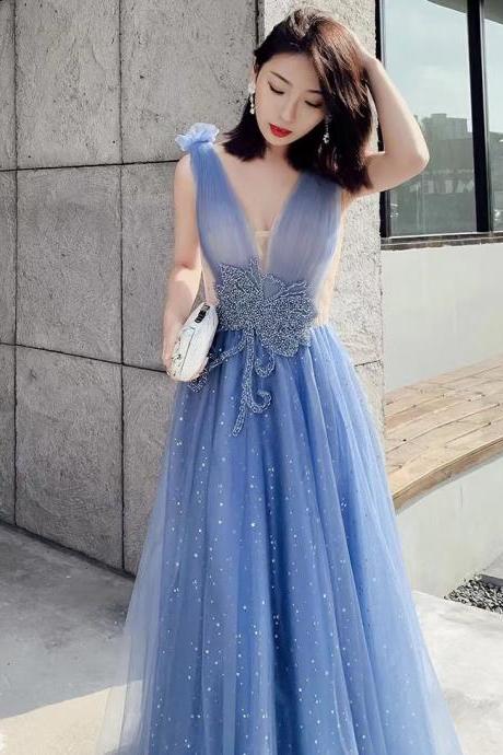V-neck Prom Dress,blue Party Dress,fairy Birthday Dress,custom Made