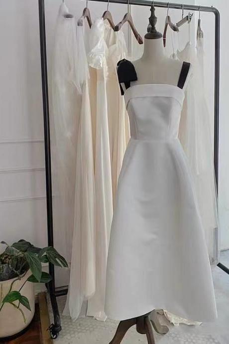 Spaghetti Strap Prom Dress,white Party Dress,satin Birthday Dress,homecoming Dress,custom Made