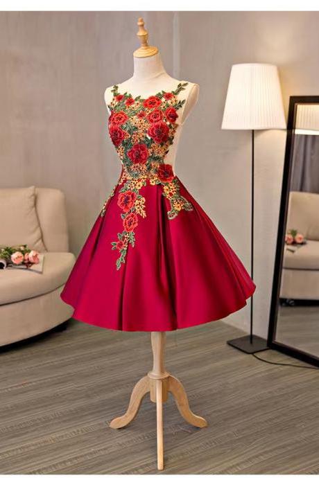 Red Homecoming Dress,chic Party Dress With Applique,custom Made