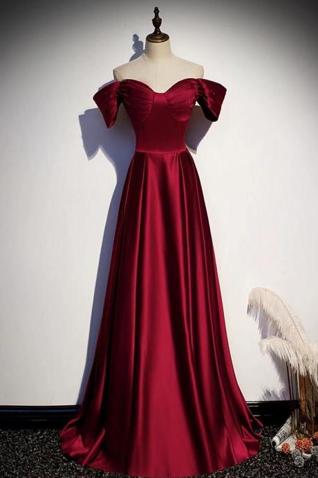 Red Evening Dress,off Shoulder Satin Prom Dress,custom Made