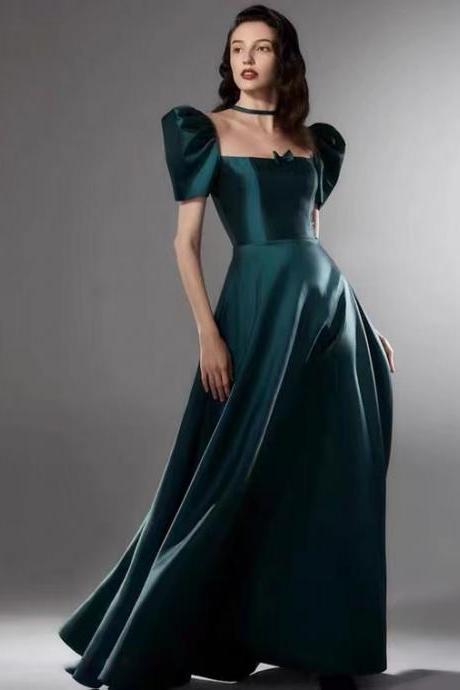 High Neck Prom Dress, Satin Evening Dress,dark Green Evening Dress,custom Made