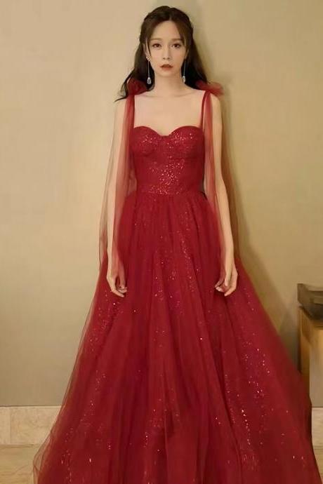 Spaghetti Strap Prom Dress, Tulle Party Dress,red Evening Dress,custom Made