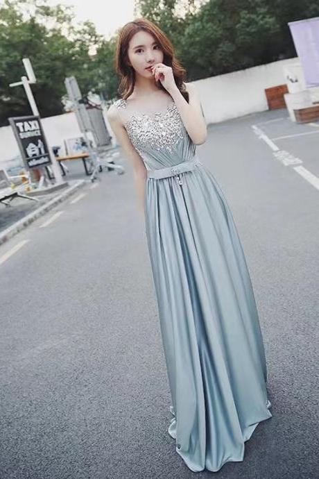 Light Blue Prom Dress, Satin Evening Dress,sleeveless Party Dress,custom Made