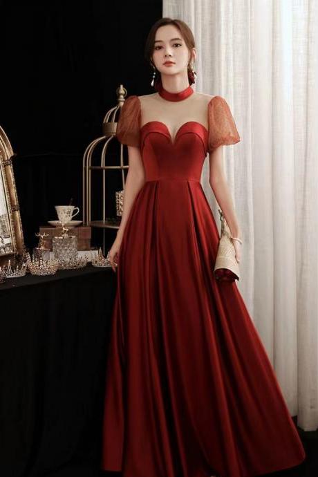 Temperament Sexy Prom Dress,red Dress, Elegant High Collar Long Evening Dress,custom Made