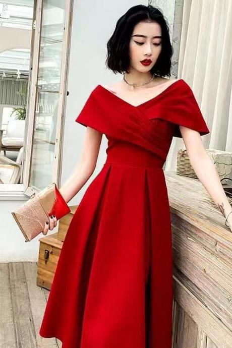 Red Evening Dress,off Shoulder Party Dress,,satin Homecoming Dress,custom Made