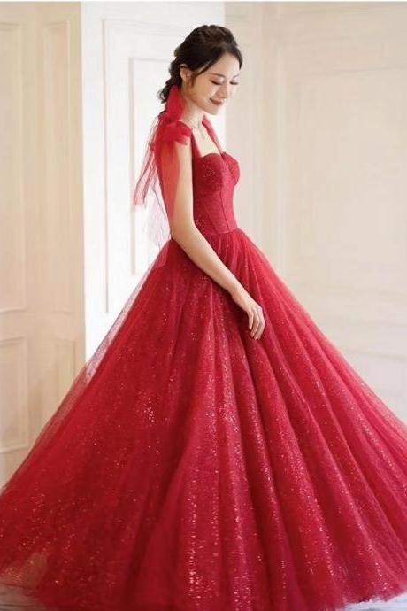 Red Evening Dress, Tulle Birthday Dress,spaghetti Strap Party Dress,custom Made