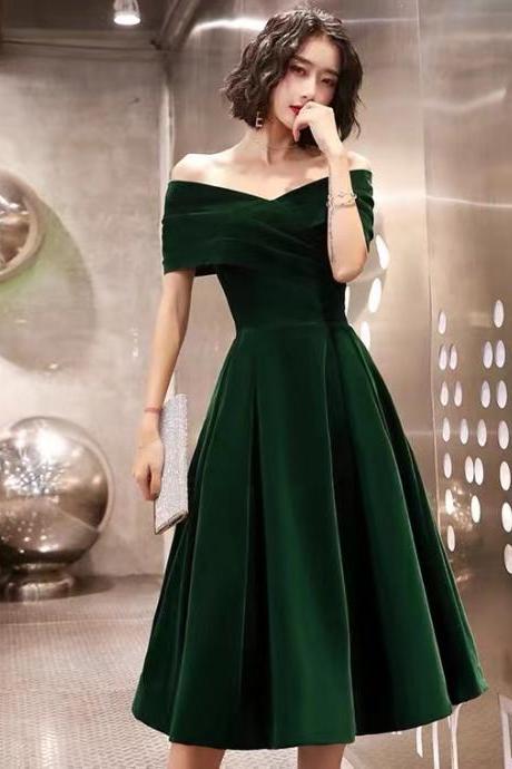 Off shoulder evening dress,cute birthday dress,green party dress,homecoming dress,custom made
