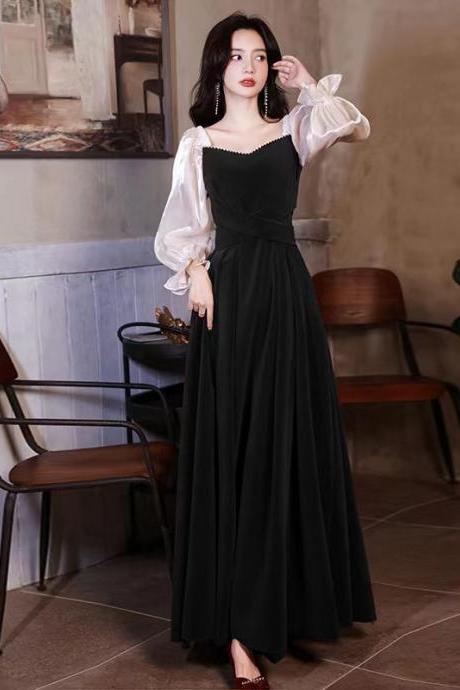 Long Sleeve Evening Dress,fashion Daliy Dress,black Party Dress,custom Made