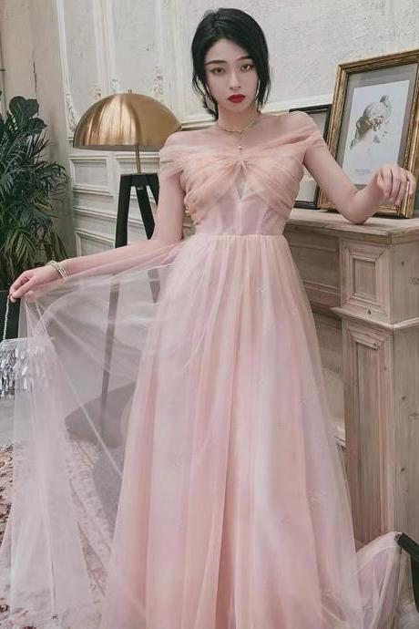 Off shoulder evening dress, pink prom dress, dream party dress,custom made