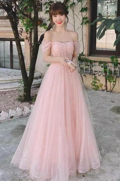 Off shoulder evening dress, pink prom dress, sweet party dress,custom made