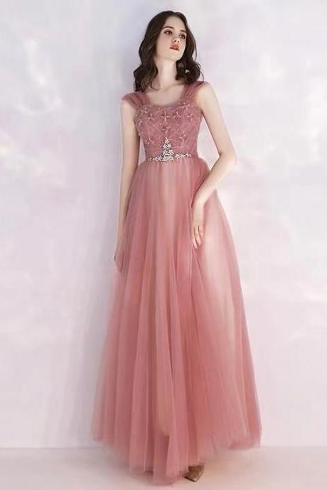 Spaghetti strap dress evening dress, pink prom dress, sweet bridesmaid dress,custom made