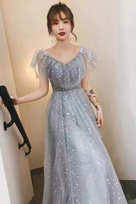 Star evening dress, new, grey long dress, temperament light luxury fairy dress ,custom made