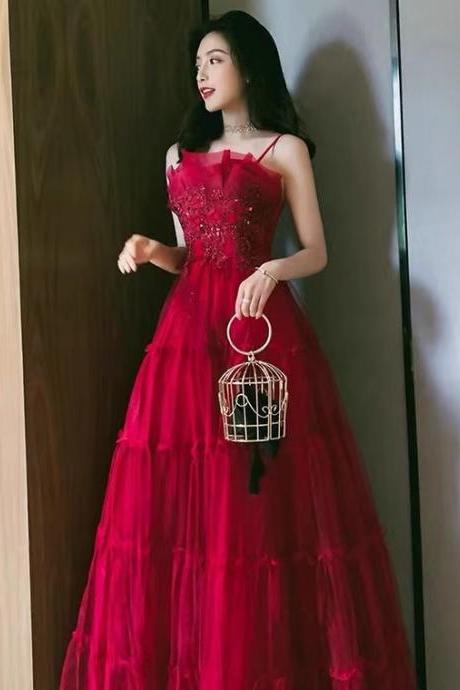 Red evening dress,,cute graduation dress, spaghetti strap party dress,custom made