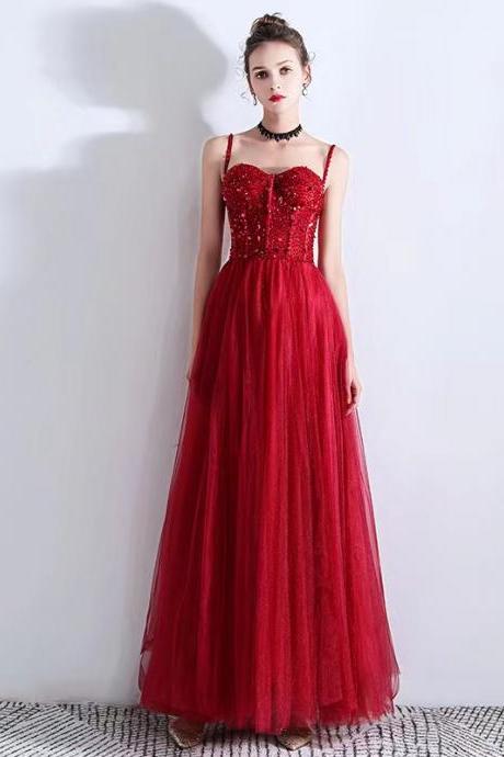 Red Evening Dress,,sexy Beaded Dress, Spaghetti Strap Party Dress,custom Made