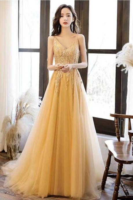 Yellow Party Dress, Spaghetti Strap Prom Dress,sexy Evening Dress,custom Made