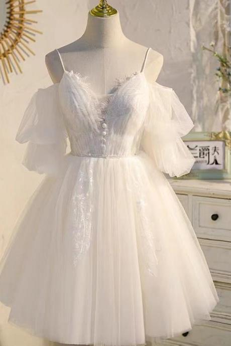 White Party Dress, Spaghetti Strap Homecoming Dress,fairy Birthday Dress,custom Made