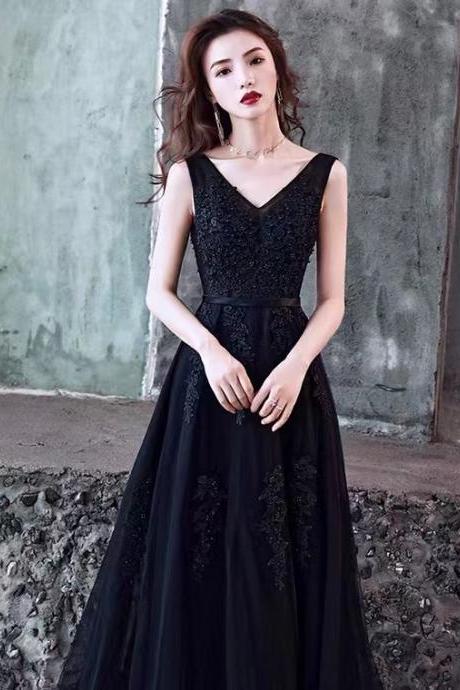 V-neck Party Dress,black Prom Dress,sexy Evening Dress,custom Made