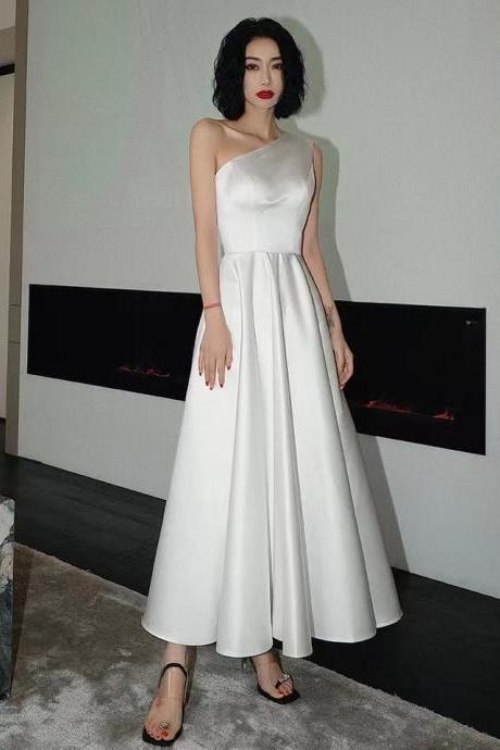 White Party Dress,one Shouder Evening Dress ,sexy Prom Dress,satin Graduation Dress,custom Made