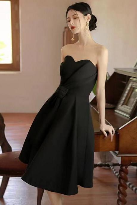 Black Party Dress, Strapless Dress,satin Homecoming Dress ,temperament Black Dress,custom Made