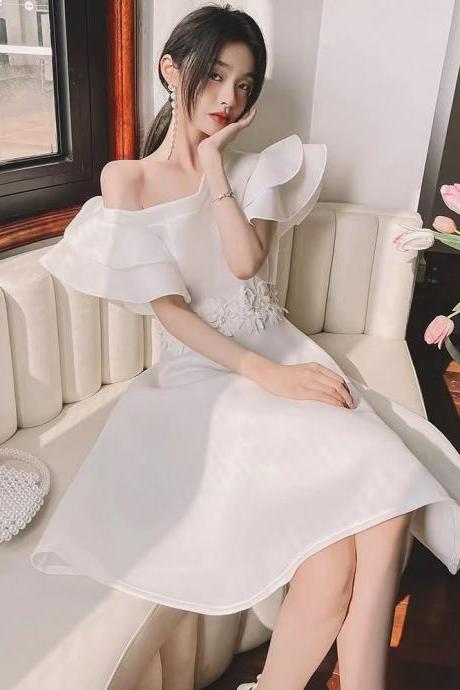 White Dress, Luxury Socialite Dress, Temperament Birthday Dress,one Shoulder Homecoming Dress,custom Made
