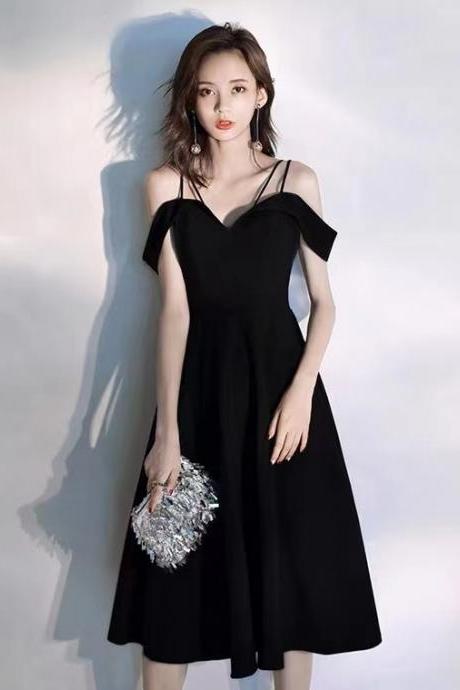 Black Dress, Daily Dress, Simple Spaghetti Strap Homecoming Dress ,custom Made