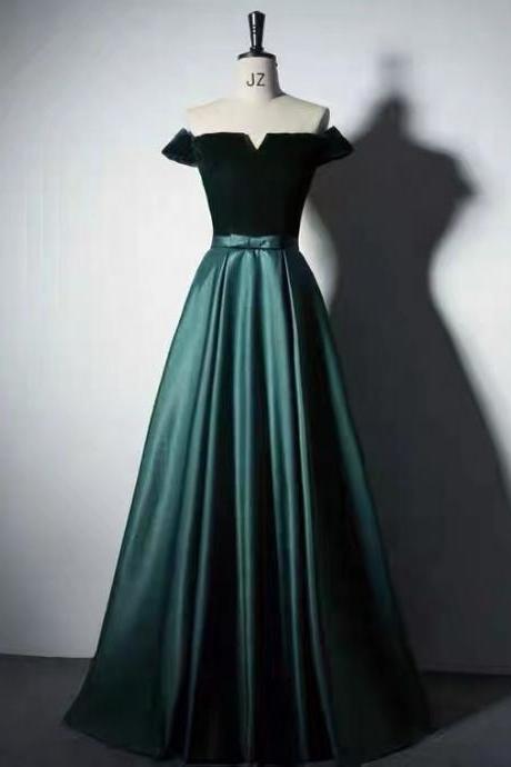 Off Shoulder Prom Dress, Elegant Formal Dress, Dark Green Evening Dress ,custom Made