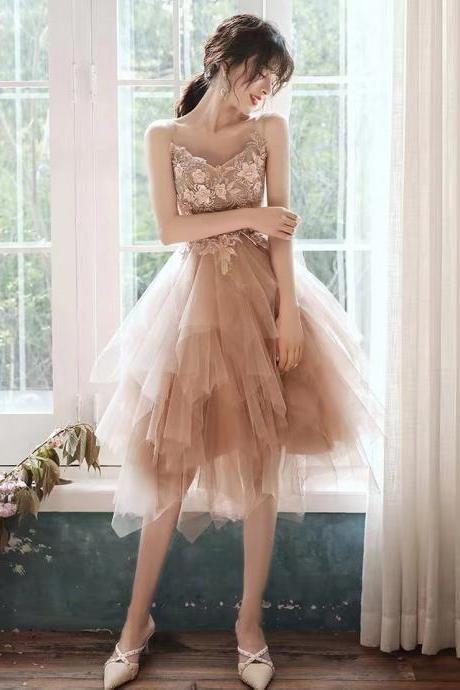 Cute Birthay Dress, Spaghetti Strap Party Dress,student Fairy Temperament Bridesmaid Dress,custom Made