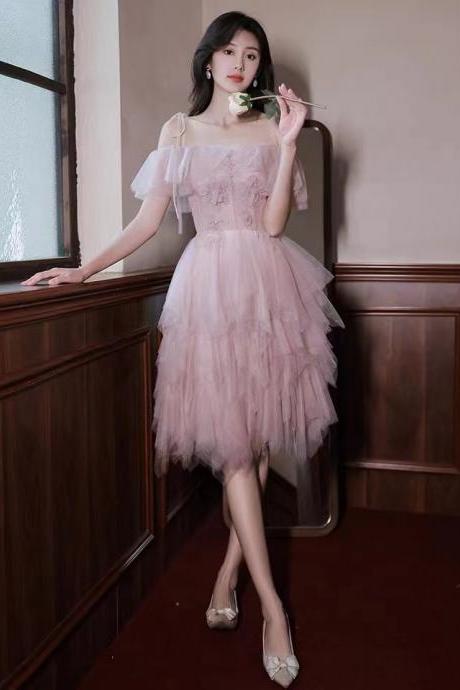 Pink Homecoming Dress, Short Fairy Birthday Party Dress,spaghetti Strap Prom Dress,custom Made