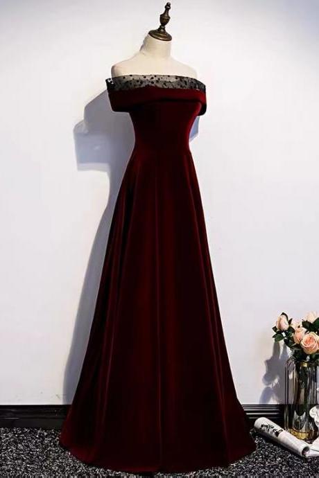 Off Shoulder Prom Dress,velvet Party Dress,noble Velvet Evening Dress,custom Made