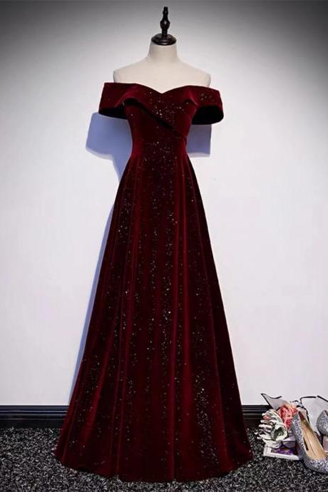 Off Shoulder Prom Dress,glitter Party Dress,noble Velvet Evening Dress,custom Made