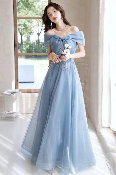 Blue Prom Dress,off Shoulder Evening Dress,fairy Party Dress,custom Made