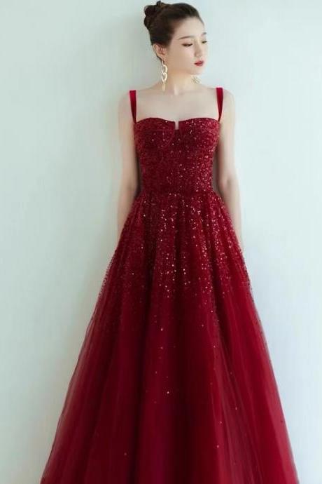 High Sense Evening Dress,sequin Dress, Stunning Prom Dress,red Dress, Spaghetti Strap Luxury Party Dress,custom Made