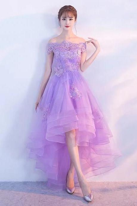 High Low Party Dress, Off-shoulder Purple Party Dress, Dream Birthday Dress,custom Made