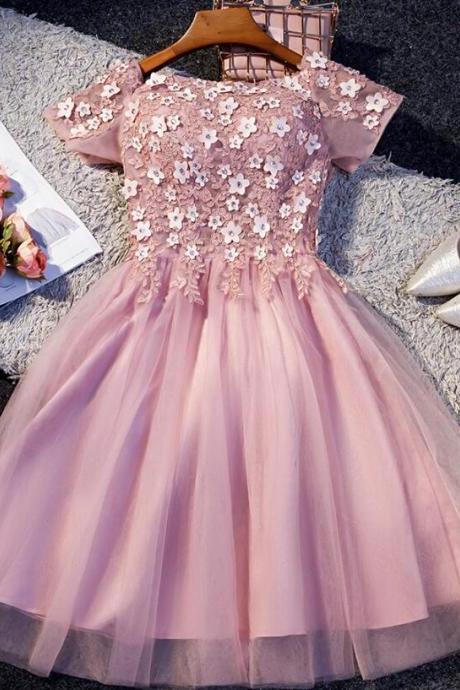 Cute Pink Tulle Short Homecoming Dress, Tulle Party Dress ,bateau Formal Dress ,custom Made
