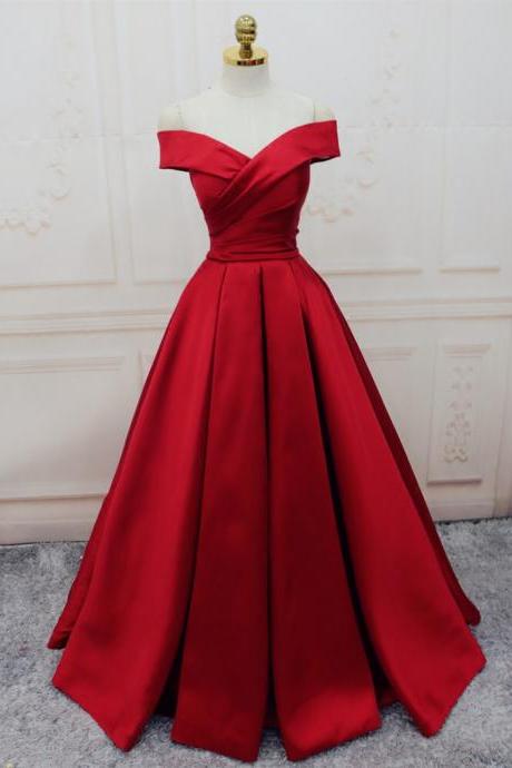 Red Ball Gown Dress,off-the-shoulder Satin Prom Dress, A-line Floor-length Prom Dress, Evening Dress Featuring Lace-up Back,custom Made