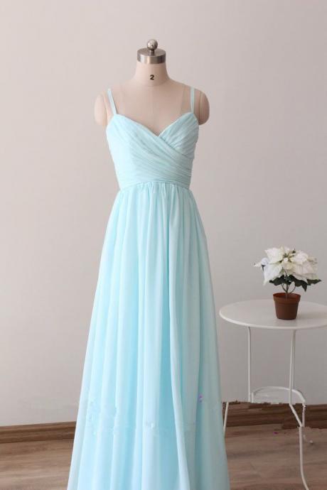 Light Blue Straps Long Prom Dresses, Light Blue Bridesmaid Dresses, Long Formal Dresses,simple Evening Dresses,custom Made