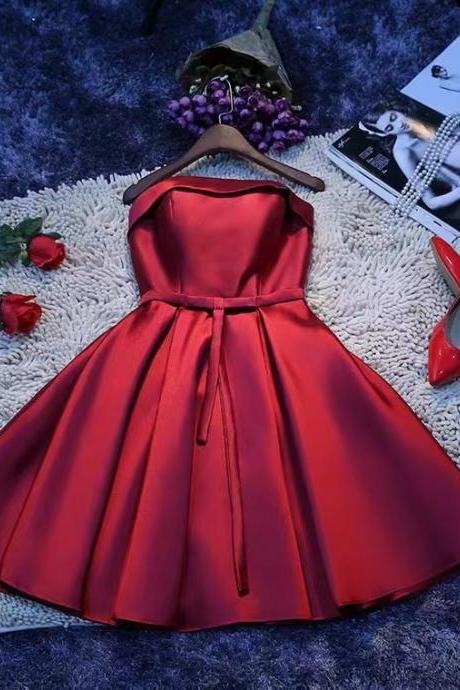 Strapless Prom Dress, Burgundy Party Dress,satin Homecoming Dress,custom Made