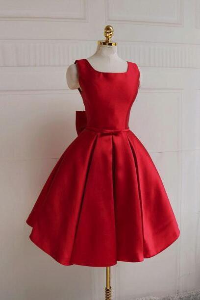 Satin Short Backless Prom Dress, Cute Homecoming Dresses,red Party Dress,custom Made