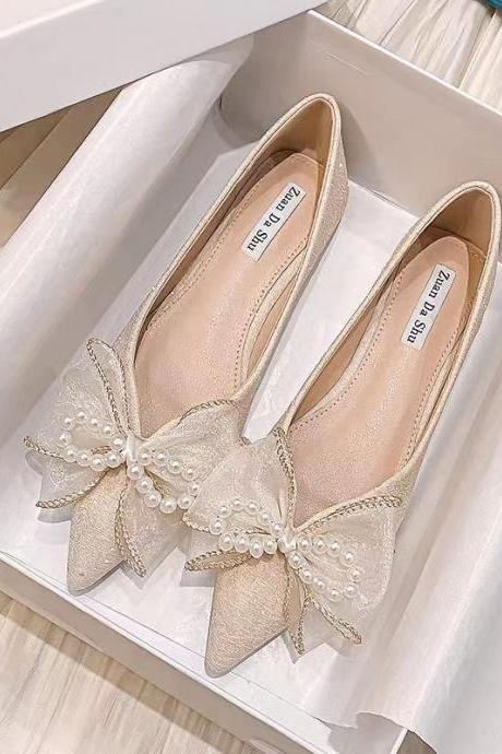 Pointy single shoes, new style, shallow flat shoes, bow shoes, cute lady shoes, princess shoes