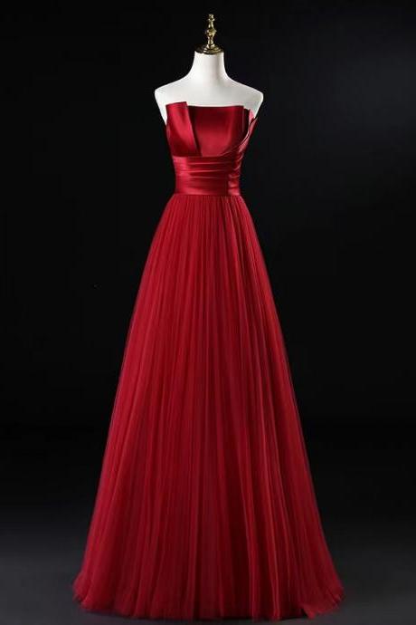 Red Long Prom Dress, Red Evening Dress,strapless Party Dress, Custom Made