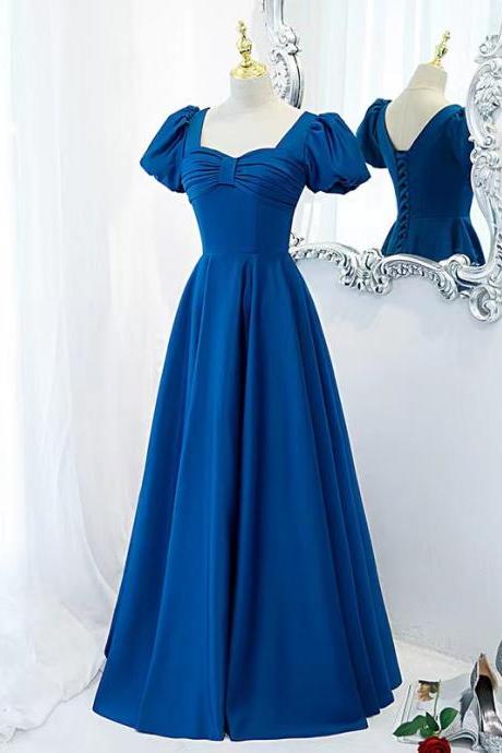 Princess Long Prom Dress,royal Blue Evening Dress,bubble Sleeve Party Dress, Custom Made