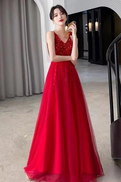 V-neck Party Dress, Red Dress, Backless Evening Dress,custom Made