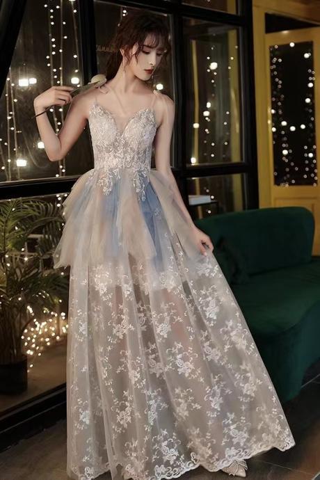 Halter Bridesmaid Dress, Temperament, Fairy Evening Dress, Lace Party Dress, Custom Made